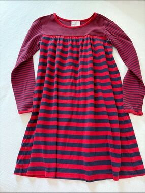Hanna Andersson Red and Navy Striped Long-Sleeve Girls Dress 140cm size 10